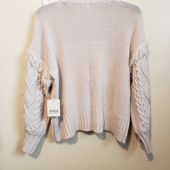 Cotton cable knit fringe crewneck sweater cottagecore praire boho cotton - Picture 6 of 9